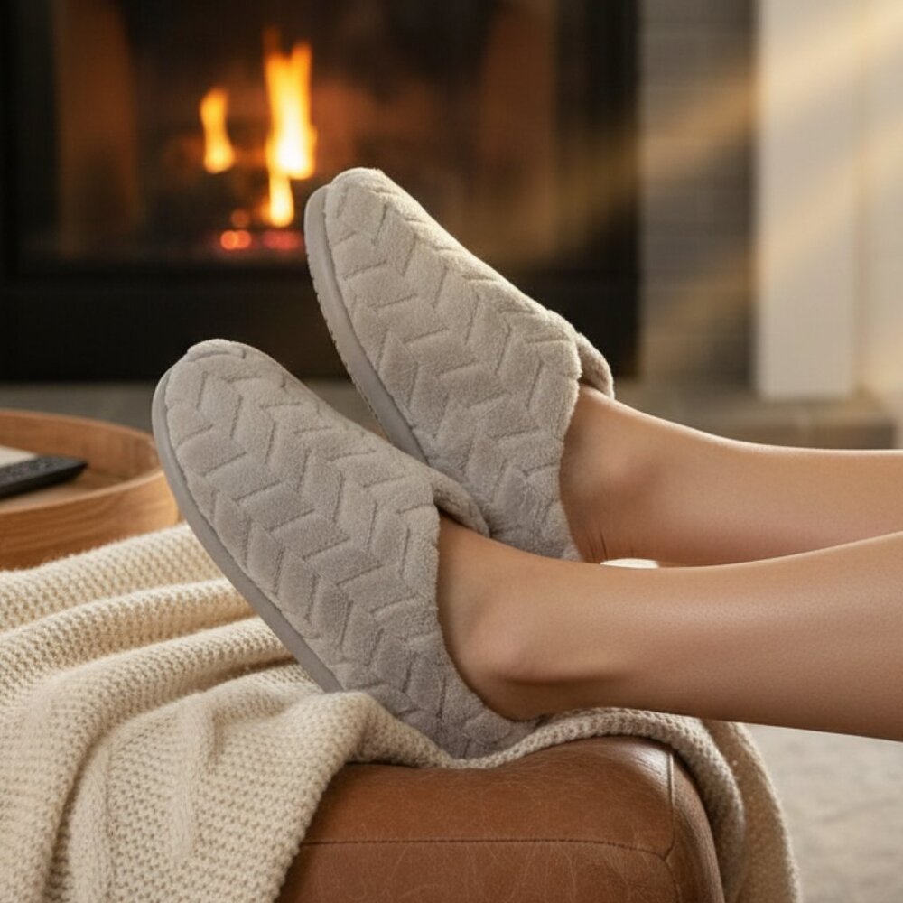 Cozy Memory Foam Scuff Slippers Gray Plush Indoor Comfort Dearfoams, XL US 11-12